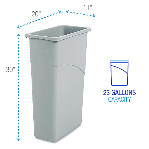 Boardwalk&reg; Slim Jim Waste Container, 23 Gal, Gray, Plastic (BWK23GLSJGRA)