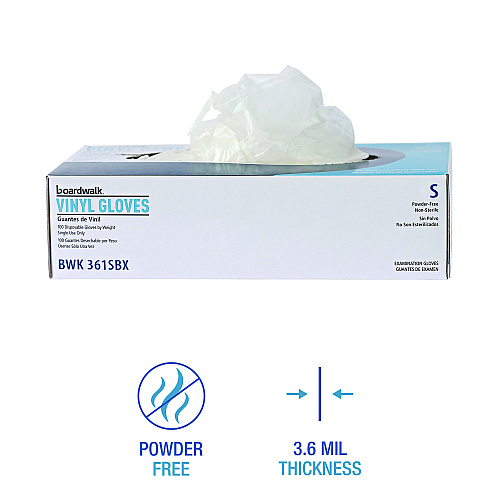 Boardwalk&reg; Exam Vinyl Gloves, Clear, Small, 5 mil, 100/Box (BWK361SBX)