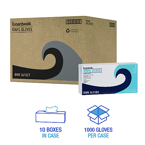 Boardwalk&reg; Exam Vinyl Gloves, Clear, Small, 5 mil, 1000/Carton (BWK361SCT)