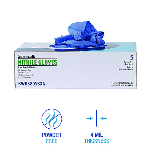 Boardwalk&reg; Disposable Nitrile Gloves, Small, Blue, 4 mil, 1000/CT (BWK380SCTA)