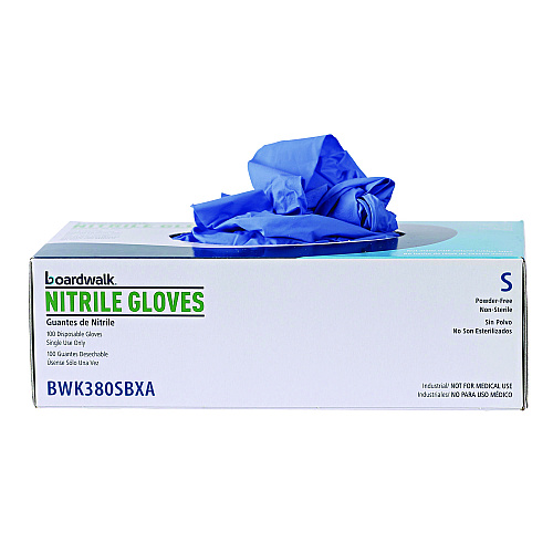 Boardwalk&reg; Disposable Nitrile Gloves, Small, Blue, 4 mil, 1000/CT (BWK380SCTA)