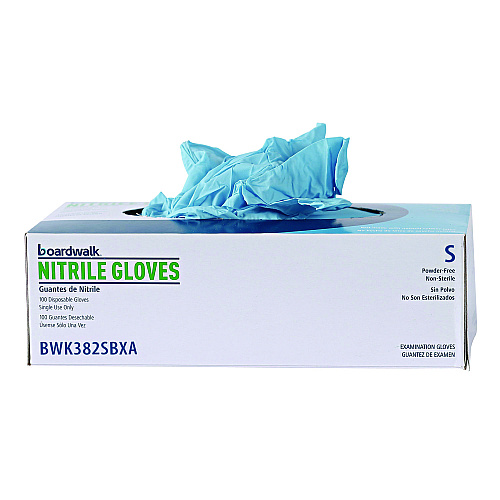 Boardwalk&reg; Disposable Examination Nitrile Gloves, Small, Blue, 5 mil, 100/Box (BWK382SBXA)