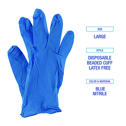 Boardwalk&reg; Disposable Powder-Free Nitrile Gloves, Large, Blue, 5 mil, 1000/Carton (BWK395LCTA)