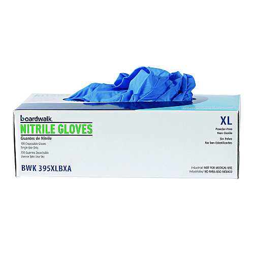 Boardwalk&reg; Disposable General-Purpose Powder-Free Nitrile Gloves, X-Large, Blue, 5 mil, 100/Box (BWK395XLBXA)