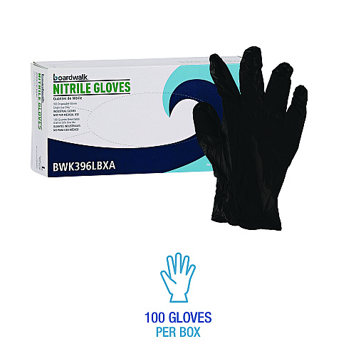 Boardwalk 396 Nitrile Gloves, Powder-Free, Black, 4.4 Mil