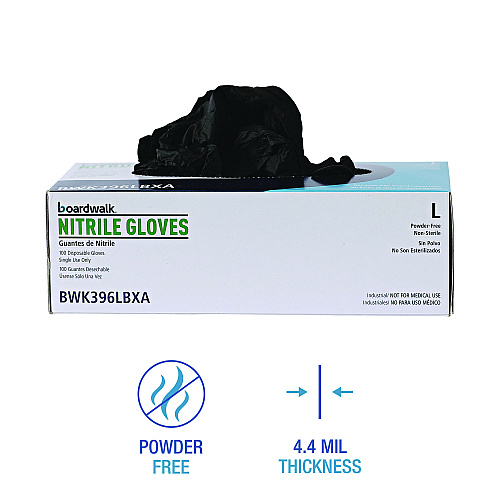 Boardwalk 396 Nitrile Gloves, Powder-Free, Black, 4.4 Mil