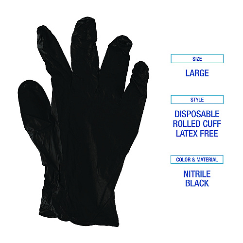 Boardwalk 396 Nitrile Gloves, Powder-Free, Black, 4.4 Mil