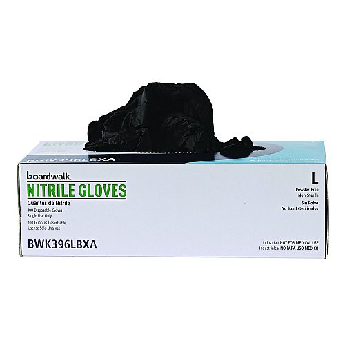 Boardwalk 396 Nitrile Gloves, Powder-Free, Black, 4.4 Mil