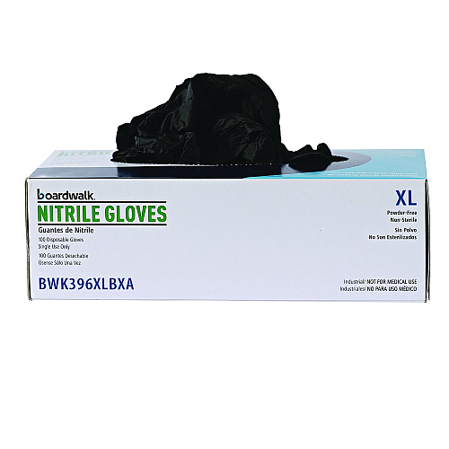 Boardwalk&reg; Disp Powder-Free 4.4 mil Nitrile Gloves, XL, Blk, 100/BX (BWK396XLBXA)