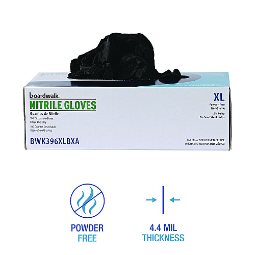 Boardwalk&reg; Disp Powder-Free 4.4 mil Blk Nitrile Gloves, XL, 1000/CT (BWK396XLCTA)