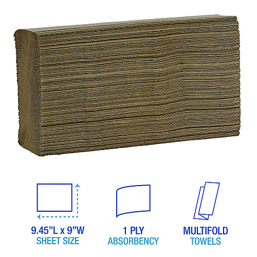 Boardwalk&reg; Multifold Paper Towels, 1-Ply, Brown, 4000 Towels (BWK6202)