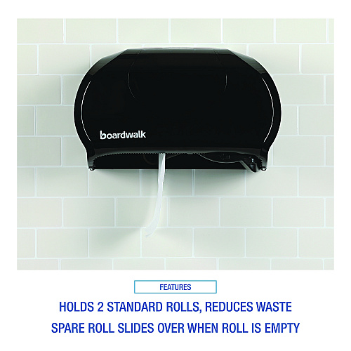 Boardwalk&reg; Standard Twin Toilet Paper Dispenser, 2 Rolls, Black (BWK1502)
