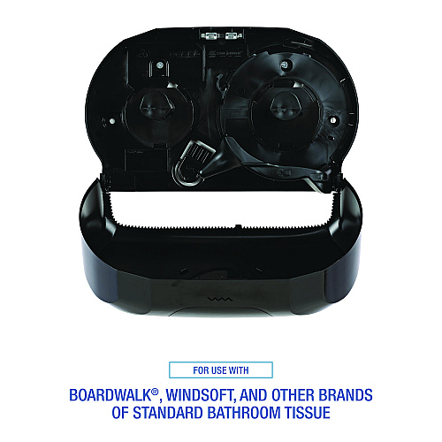 Boardwalk&reg; Standard Twin Toilet Paper Dispenser, 2 Rolls, Black (BWK1502)