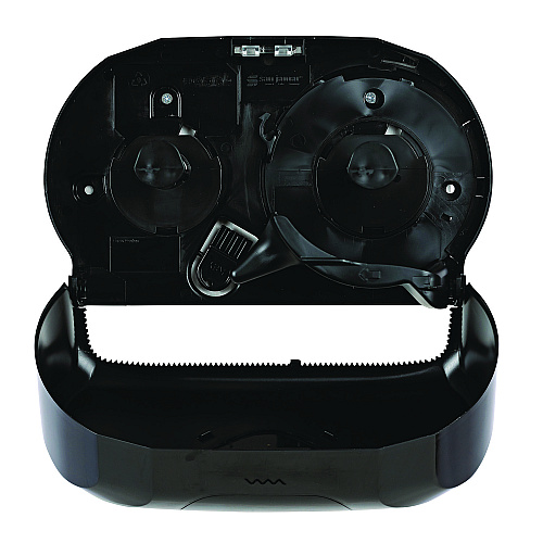 Boardwalk&reg; Standard Twin Toilet Paper Dispenser, 2 Rolls, Black (BWK1502)
