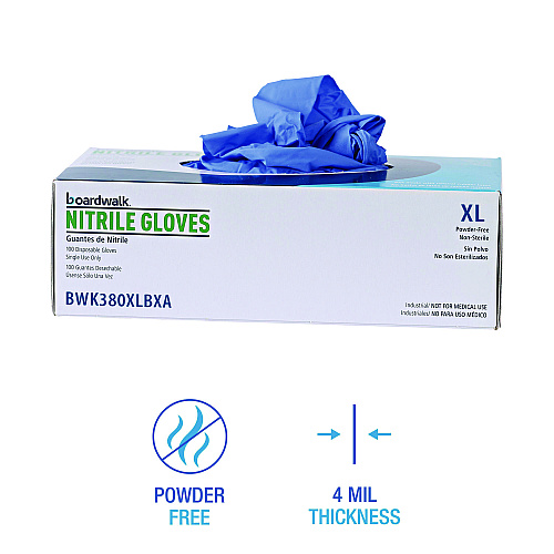 Boardwalk&reg; Disposable Nitrile Gloves, X-Large, Blue, 4 mil, 1000/CT (BWK380XLCTA)