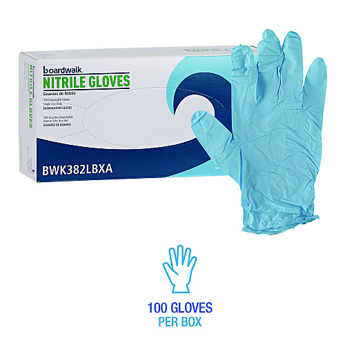 Boardwalk&reg; Disposable Examination Nitrile Gloves, Large, Blue, 5 mil, 100/Box (BWK382LBXA)