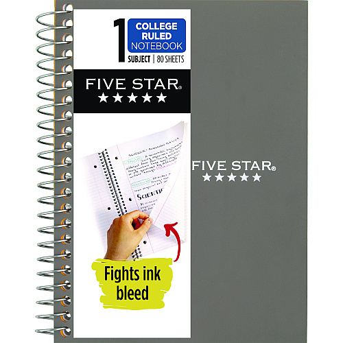 Five Star Wirebound Notebook, 1-Subject, Medium/College Rule, Randomly Assorted Cover Color (80) 7.5 x 5.5 Sheets (450048)