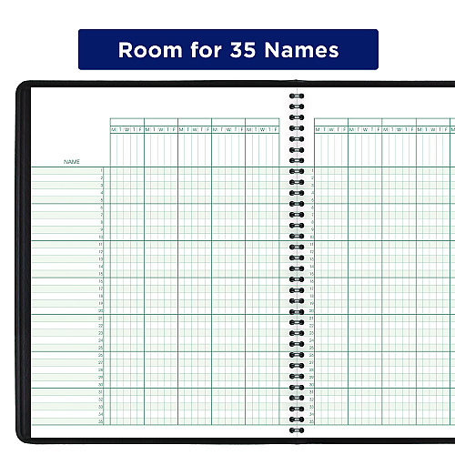 AT-A-GLANCE Undated Class Record Book, Nine to 10 Week Term: Two-Page Spread (35 Students), 10.88 x 8.25, Black Cover (8015005)
