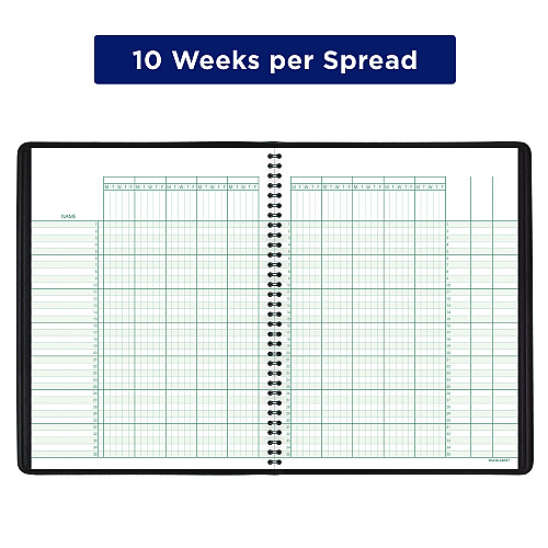 AT-A-GLANCE Undated Class Record Book, Nine to 10 Week Term: Two-Page Spread (35 Students), 10.88 x 8.25, Black Cover (8015005)