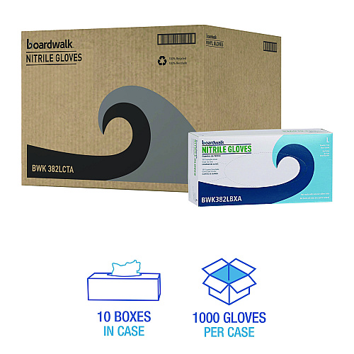 Boardwalk&reg; Disposable Food Service Nitrile Gloves, Large, Blue, 5 mil, 1000/Carton (BWK382LCTA)