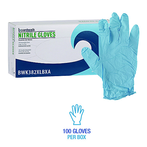 Boardwalk&reg; Disposable Examination Nitrile Gloves, X-Large, Blue, 5 mil, 100/Box (BWK382XLBXA)