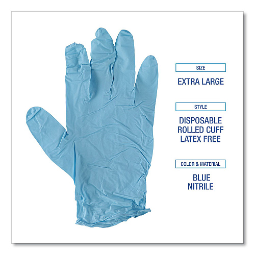 Boardwalk&reg; Disposable Examination Nitrile Gloves, X-Large, Blue, 5 mil, 100/Box (BWK382XLBXA)