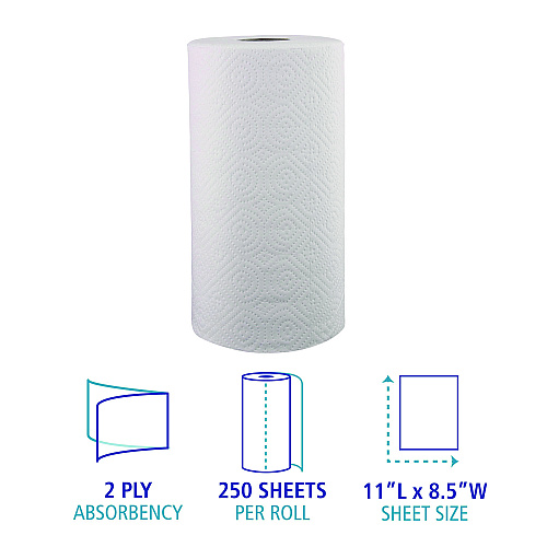 Boardwalk&reg; Kitchen Roll Towels, 2-Ply, 250 Sheet, 12 Rolls (BWK6273)