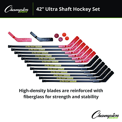 Champion Sports Ultra Shaft Hockey Set, Twelve 42" Hockey Sticks/Two Pucks/Two Balls/Two Extra Blades (US42SET)