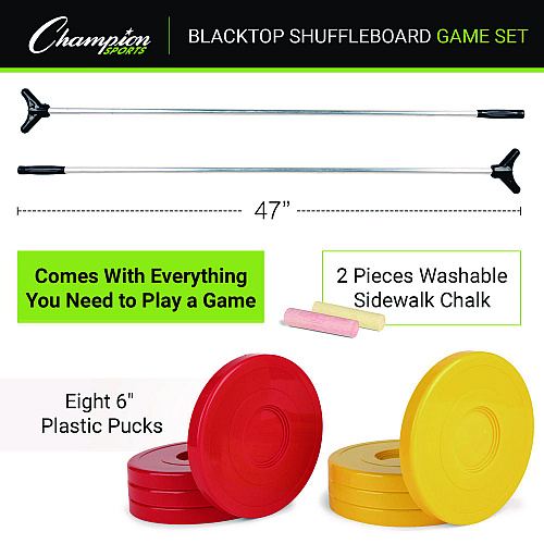 Champion Sports Economy Shuffleboard Set, 15-ft Court, Four 51" Cues, Eight Discs (SBA20)