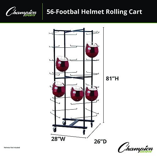 Champion Sports 56 Football Helmet Rolling Rack, 26" x 28" x 81", Black (FBWR)