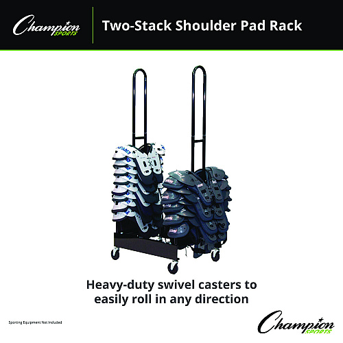Champion Sports Mobile Two-Stack Shoulder Pad Rack, Metal, 176 lb Capacity, 24" x 30" x 69", Black (FBSPR2)