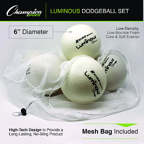 Champion Sports Rhino Skin Luminous Dodgeball Set, 6.3" Diameter, 6/Set (RXLUMSET)