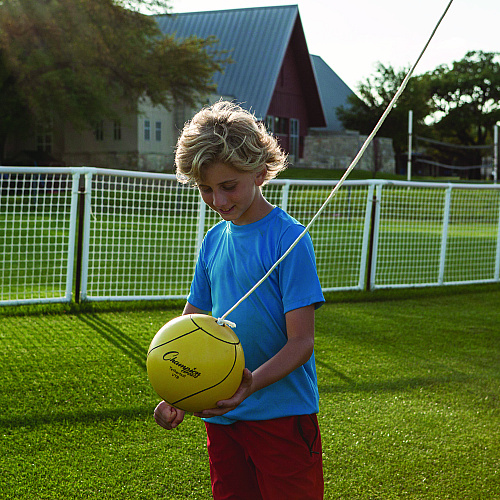 Champion Sports Deluxe Tether Ball Set, Tetherball/102" Cord/(4) 24" Telescoping Poles/Carry Bag/Pump with Needle (DTBSET)