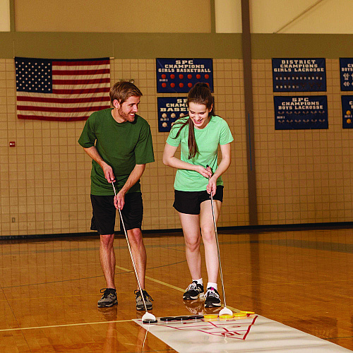 Champion Sports Blacktop Shuffleboard Set, (2) Two-Piece 51" Cues/(8) Discs/Sidewalk Chalk (SBA30)