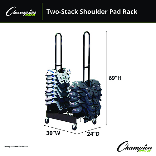 Champion Sports Mobile Two-Stack Shoulder Pad Rack, Metal, 176 lb Capacity, 24" x 30" x 69", Black (FBSPR2)