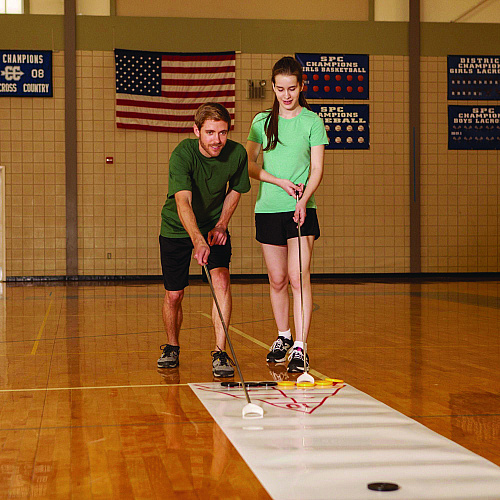 Champion Sports Blacktop Shuffleboard Set, (2) Two-Piece 51" Cues/(8) Discs/Sidewalk Chalk (SBA30)