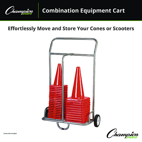 Champion Sports Combination Equipment Cart, Metal, 132 lb Capacity, 16 x 32 x 48, Silver (CSCART)
