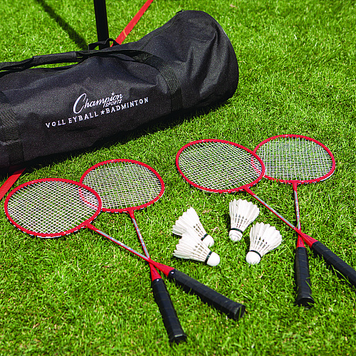 Champion Sports Deluxe Volleyball/Badminton Tournament Set, (4) Rackets/(2) Shuttlecocks/(2) Birdies/Net/Pump/Volleyball (CG202)