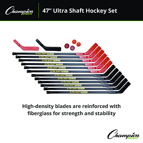 Champion Sports Ultra Shaft Hockey Set, Twelve 47' Hockey Sticks/Two Pucks/Two Balls/Two Extra Blades (US47SET)