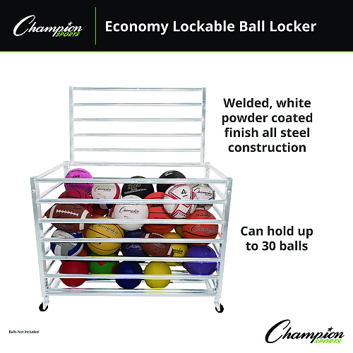 Champion Sports Economy Locking Ball Carrier, Metal, 264 lb Capacity, 23" x 45" x 32", White (EBLXX)