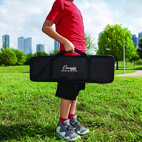 Champion Sports Deluxe Horseshoe Tournament Set, 4 Horseshoes/2 Stakes/Carry Bag/Rule Sheet (CG205)
