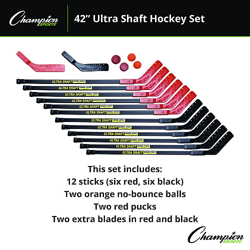 Champion Sports Ultra Shaft Hockey Set, Twelve 42" Hockey Sticks/Two Pucks/Two Balls/Two Extra Blades (US42SET)