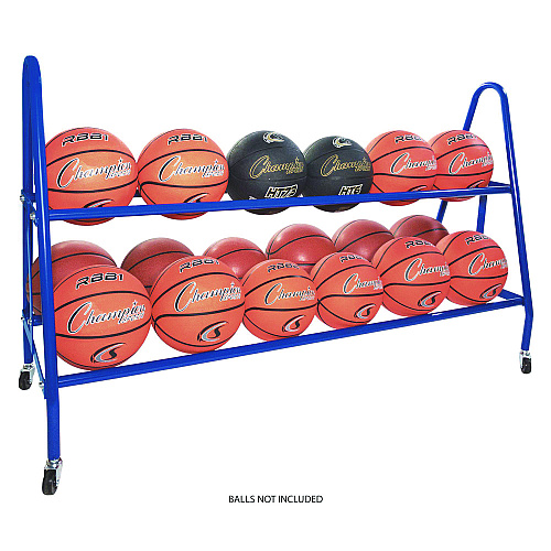 Champion Sports Heavy-Duty Deluxe Ball Cart, Metal, 132 lb Capacity, 17.5 x 59 x 35.75, Blue (BRC18)