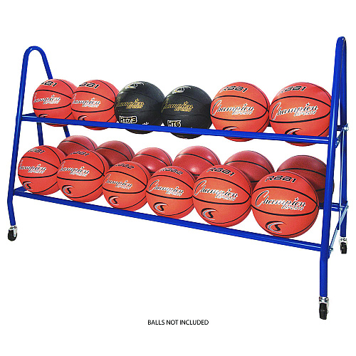 Champion Sports Heavy-Duty Deluxe Ball Cart, Metal, 132 lb Capacity, 17.5 x 59 x 35.75, Blue (BRC18)