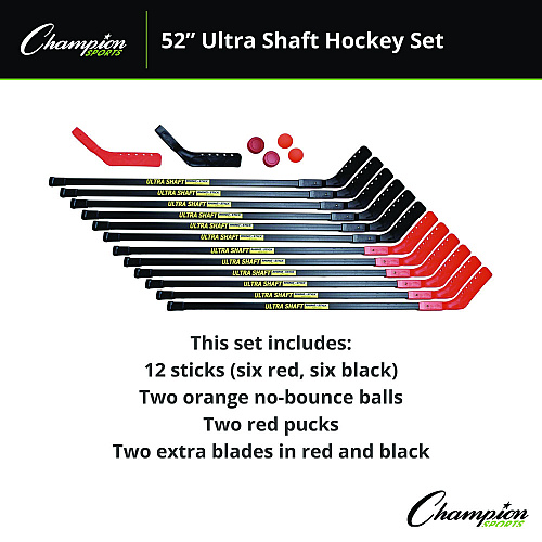 Champion Sports Ultra Shaft Hockey Set, Twelve 52" Hocket Sticks/Two Balls/Two Pucks/Two Extra Blades (US52SET)