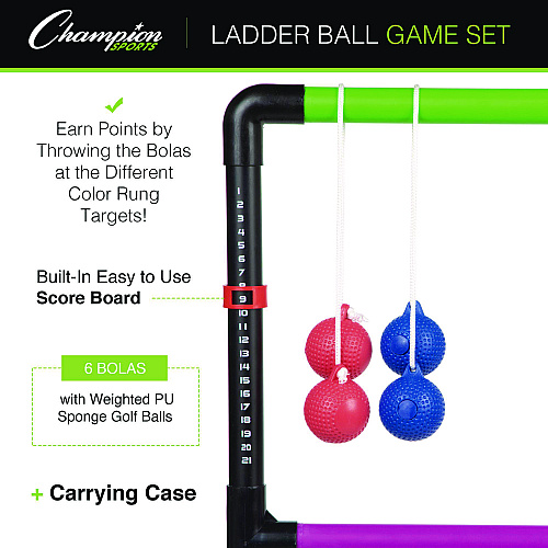 Champion Sports Ladder Ball Game Set, (2) 22" x 37.5" Ladders/(6) Bolas/Carry Bag (LGSTSET)