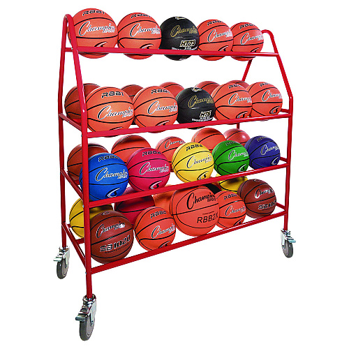 Champion Sports Deluxe Pro Ball Cart, Metal, 176 lb Capacity, 18.5 x 51 x 54, Red (BRCPRO)