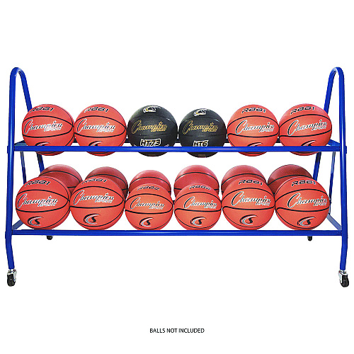 Champion Sports Heavy-Duty Deluxe Ball Cart, Metal, 132 lb Capacity, 17.5 x 59 x 35.75, Blue (BRC18)