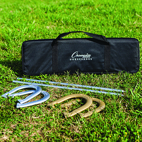 Champion Sports Deluxe Horseshoe Tournament Set, 4 Horseshoes/2 Stakes/Carry Bag/Rule Sheet (CG205)