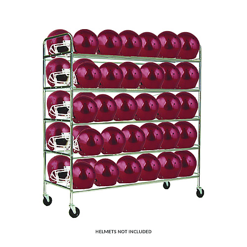 Champion Sports 60 Helmet Football Cart, Five Shelves, Metal, 176 lb Capacity, 24" x 61" x 65", Chrome (FBHC)